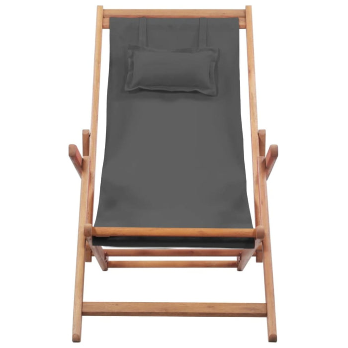 Folding Beach Chair Fabric and Wooden Frame Grey Atkki