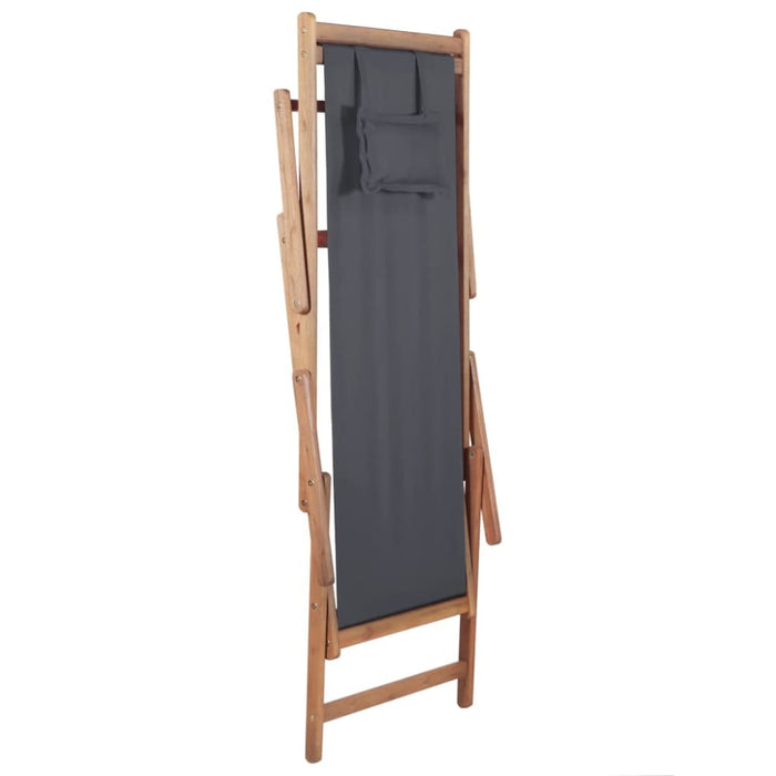 Folding Beach Chair Fabric and Wooden Frame Grey Atkki