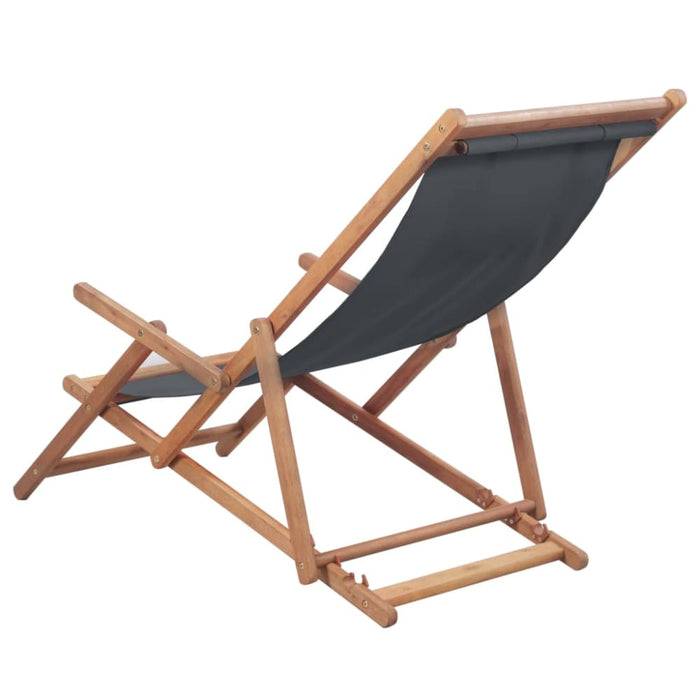 Folding Beach Chair Fabric and Wooden Frame Grey Atkki