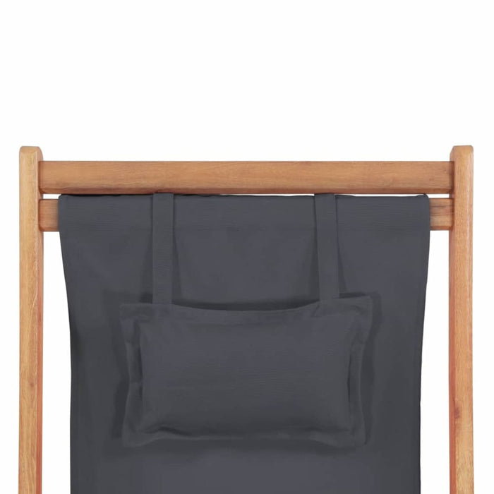 Folding Beach Chair Fabric and Wooden Frame Grey Atkki