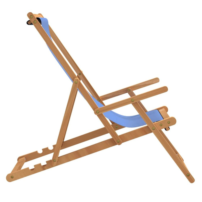 Folding Beach Chair Solid Wood Teak Blue Toilki