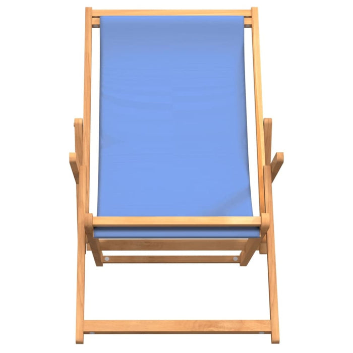 Folding Beach Chair Solid Wood Teak Blue Toilki