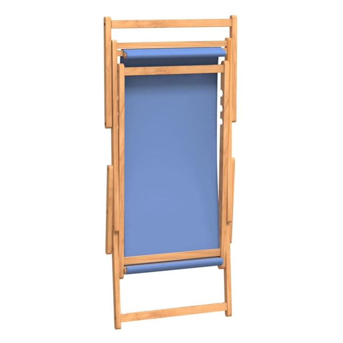 Folding Beach Chair Solid Wood Teak Blue Toilki