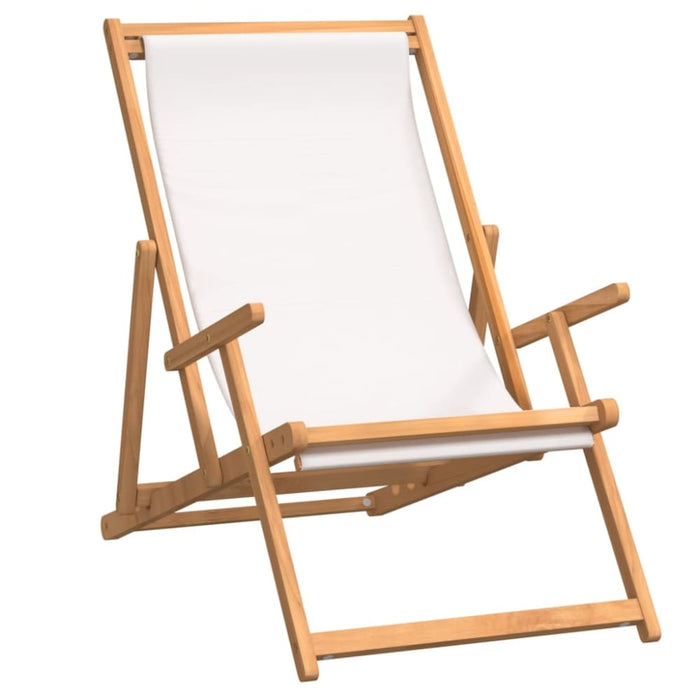 Folding Beach Chair Solid Wood Teak Cream Toilkl