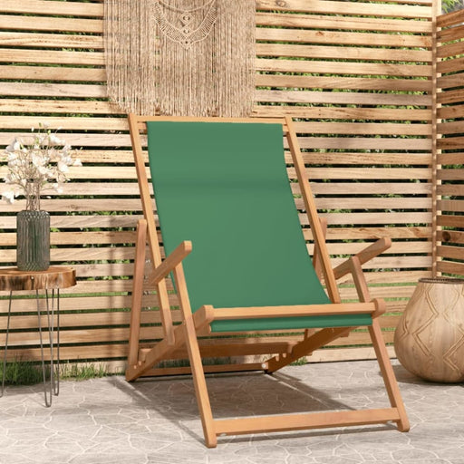 Folding Beach Chair Solid Wood Teak Green Toilkk