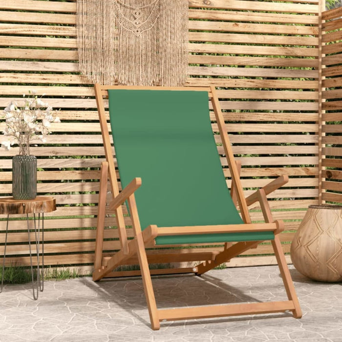 Folding Beach Chair Solid Wood Teak Green Toilkk