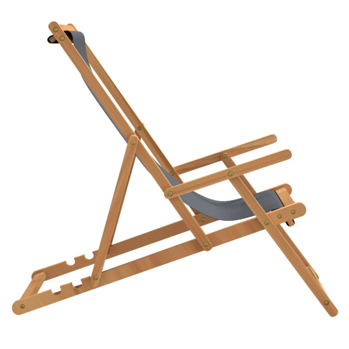 Folding Beach Chair Solid Wood Teak Grey Toilkn
