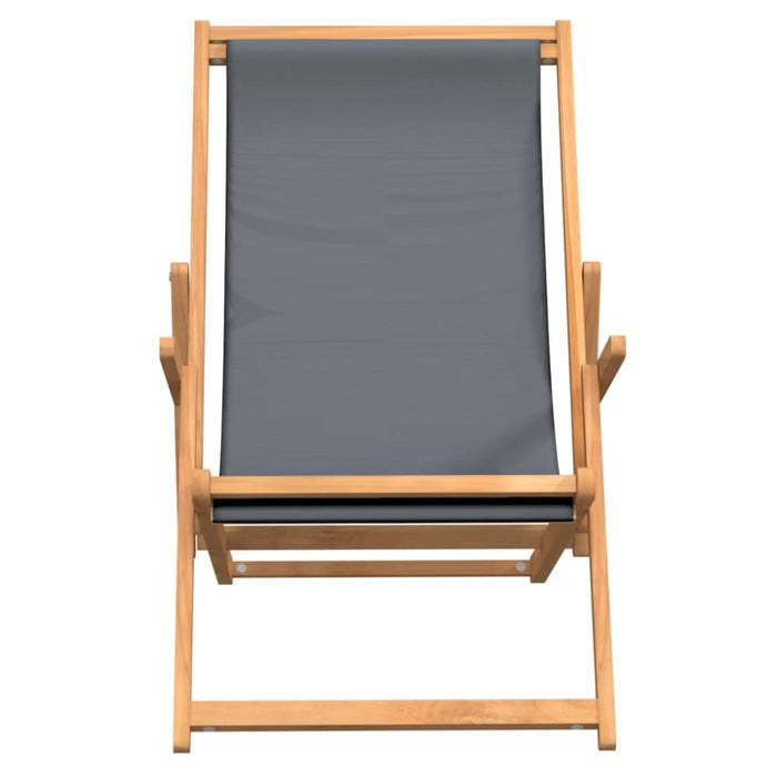 Folding Beach Chair Solid Wood Teak Grey Toilkn