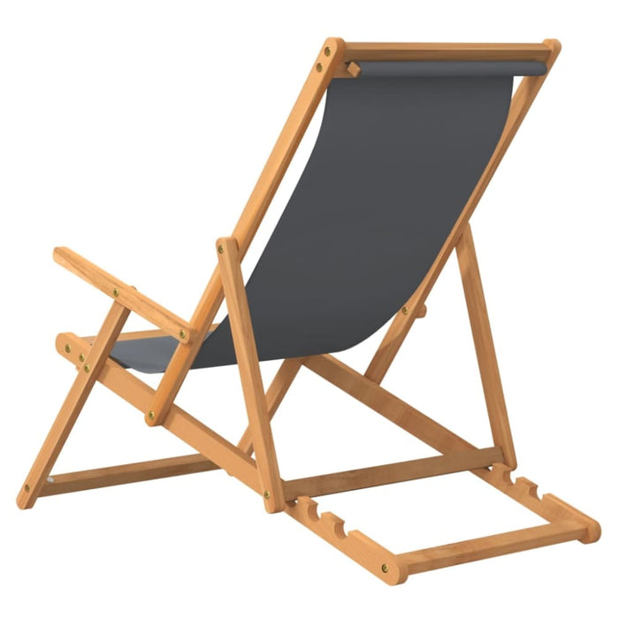 Folding Beach Chair Solid Wood Teak Grey Toilkn