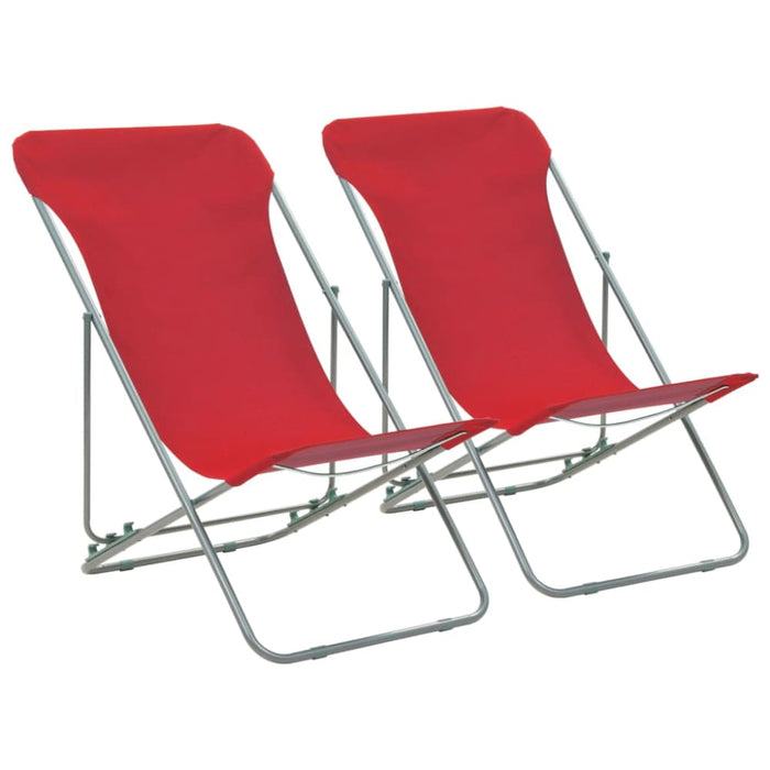Folding Beach Chairs 2 Pcs Steel and Oxford Fabric Red Aatlb