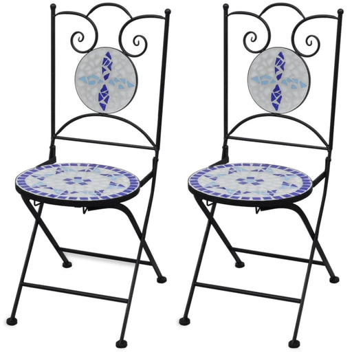 Folding Bistro Chairs 2 Pcs Ceramic Blue And White Aopto