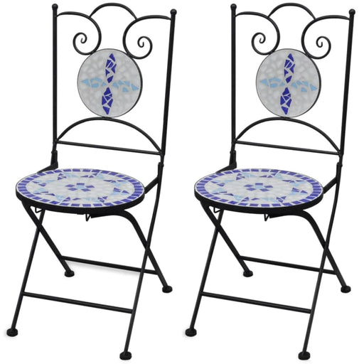 Folding Bistro Chairs 2 Pcs Ceramic Blue and White Aopto
