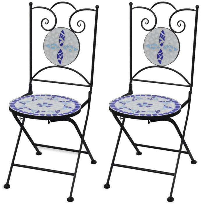 Folding Bistro Chairs 2 Pcs Ceramic Blue and White Aopto