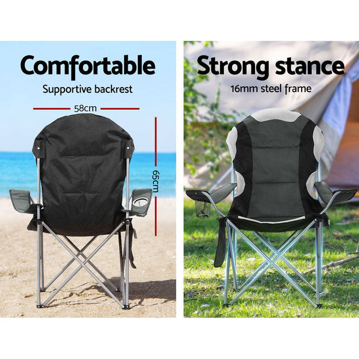 2x Folding Camping Chairs Arm Chair Portable Outdoor Beach