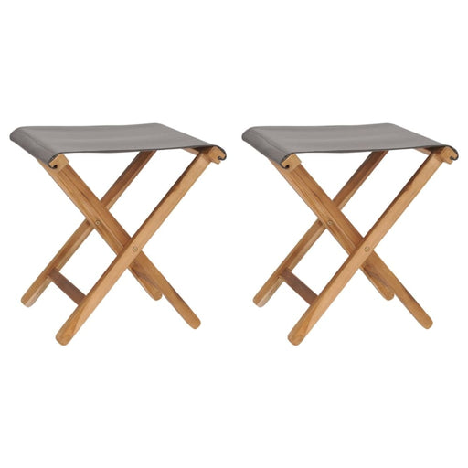 Folding Chairs 2 Pcs Solid Teak Wood and Fabric Dark Grey