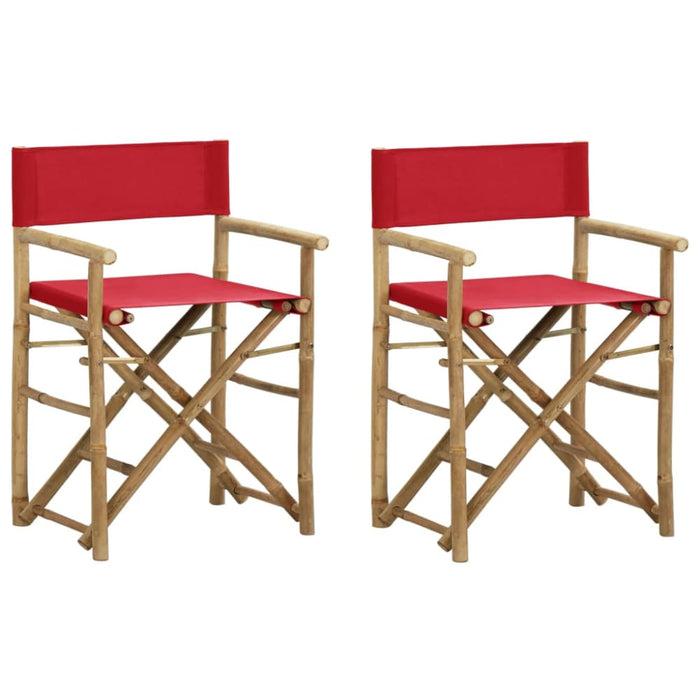 Folding Director’s Chairs 2 Pcs Red Bamboo and Fabric Totbto