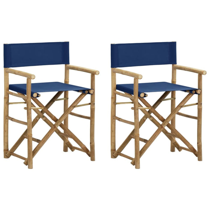 Folding Director’s Chairs 2 Pcs Blue Bamboo and Fabric