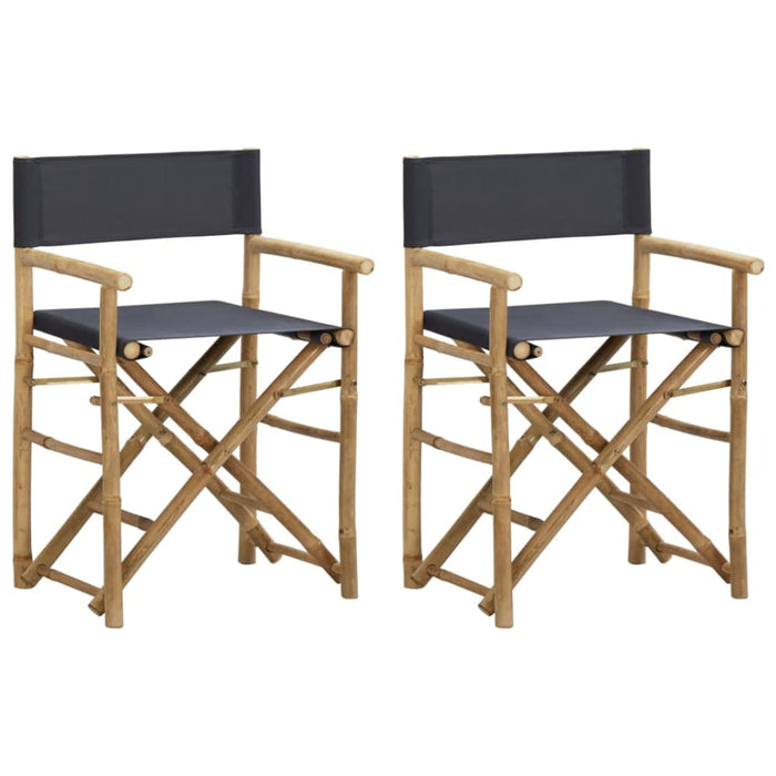 Folding Director’s Chairs 2 Pcs Dark Grey Bamboo and Fabric