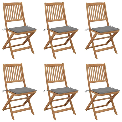 Folding Garden Chairs 6 Pcs with Cushions Solid Acacia Wood