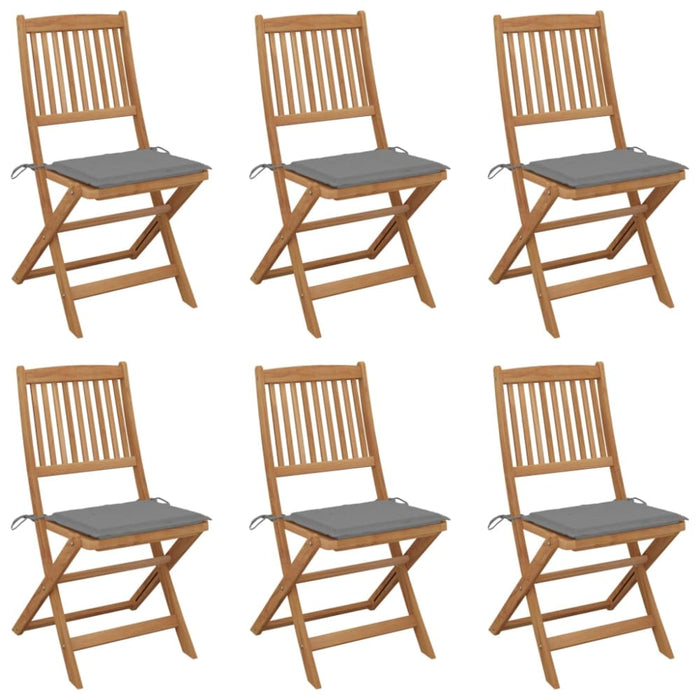 Folding Garden Chairs 6 Pcs with Cushions Solid Acacia Wood