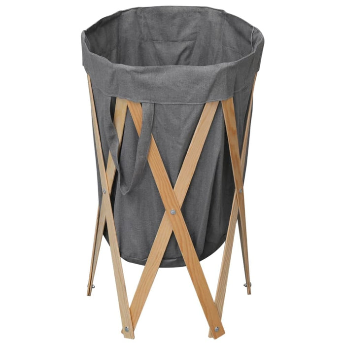 Folding Laundry Basket Grey Wood And Fabric Xnaxxn