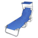 Folding Sun Lounger with Canopy Steel and Fabric Blue Aookl