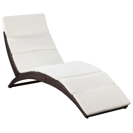 Folding Sun Lounger with Cushion Poly Rattan Brown Aonbn