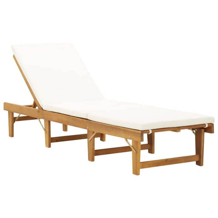 Folding Sun Lounger with Cushion Solid Acacia Wood Alakb