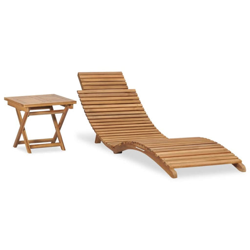 Folding Sun Lounger with Table Solid Teak Wood Toblll