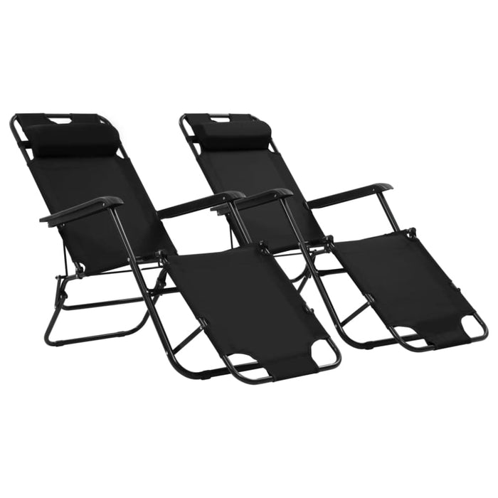 Folding Sun Loungers 2 Pcs with Footrests Steel Black Aatat