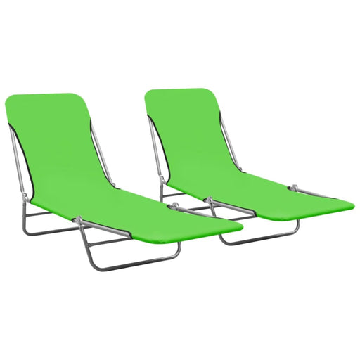 Folding Sun Loungers 2 Pcs Steel and Fabric Green Tobtat