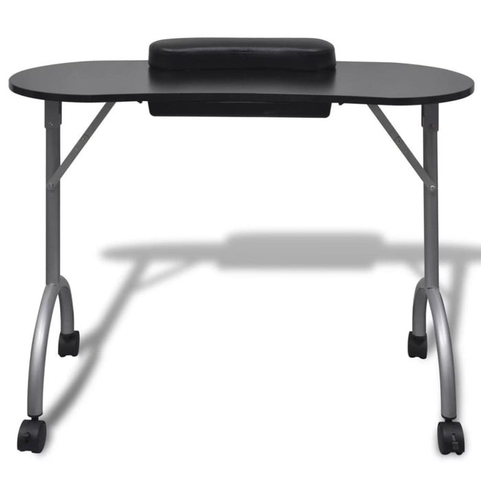 Folding Manicure Nail Table with Castors Black Ooboxt