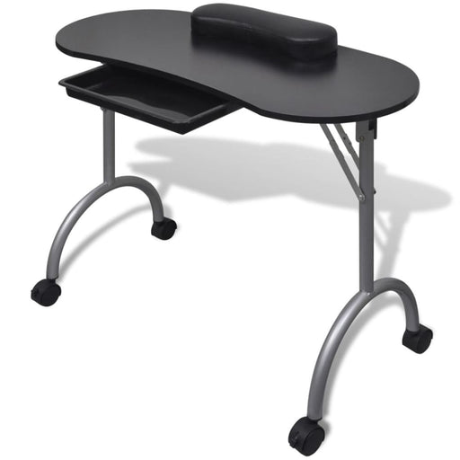 Folding Manicure Nail Table with Castors Black Ooboxt