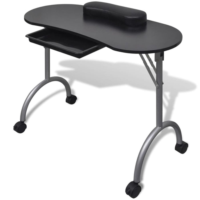 Folding Manicure Nail Table with Castors Black Ooboxt