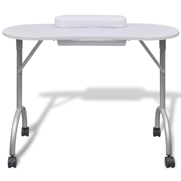 Folding Manicure Nail Table With Castors White Ooboxa