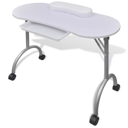 Folding Manicure Nail Table With Castors White Ooboxa