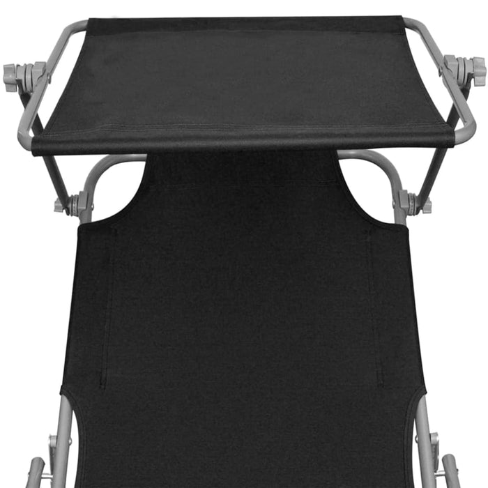 Folding Sun Lounger with Canopy Black Aluminium Aiiib