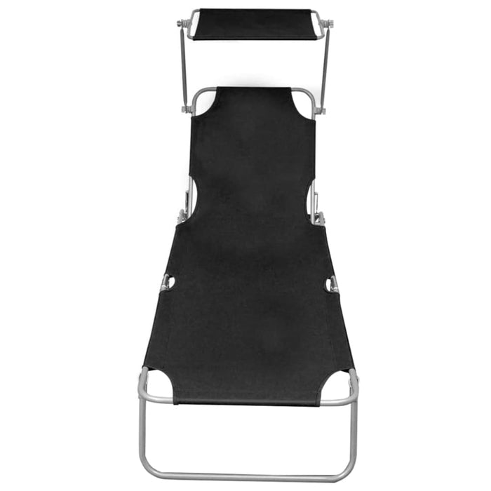 Folding Sun Lounger with Canopy Black Aluminium Aiiib