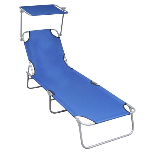 Folding Sun Lounger with Canopy Blue Aluminium Aiilk