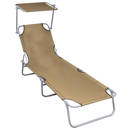 Folding Sun Lounger with Canopy Taupe Aluminium Aiiit