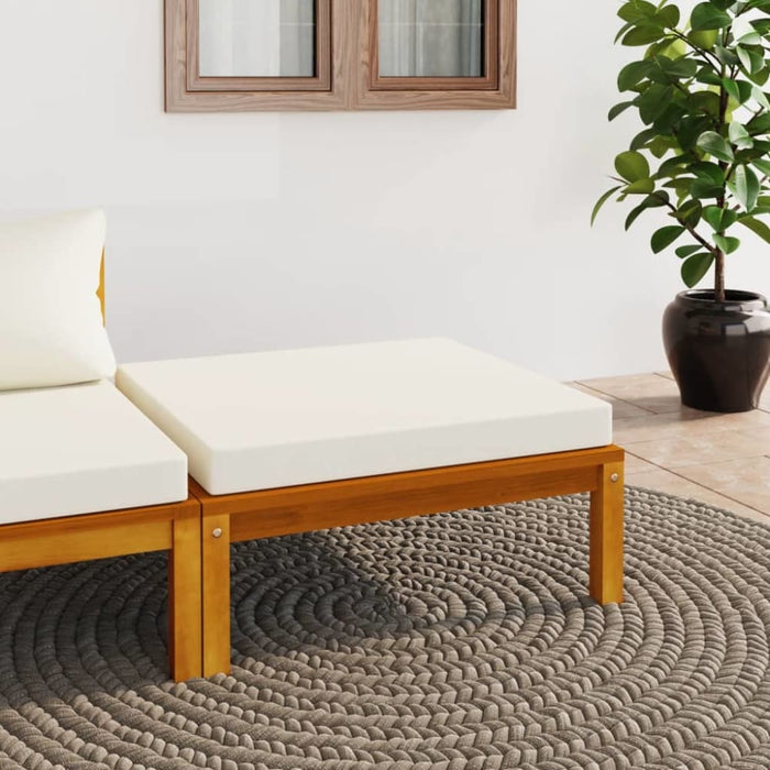 Footrest with Cream White Cushion Solid Acacia Wood Tolxko