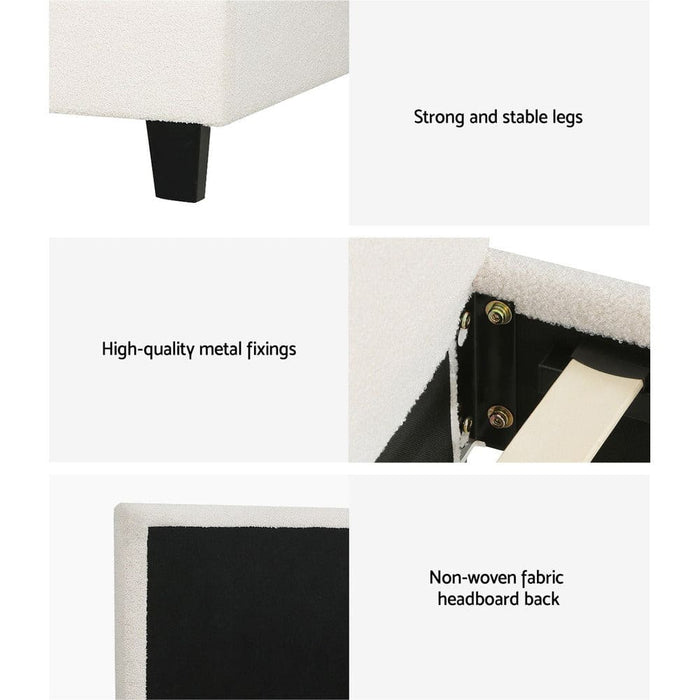 Bed Frame Double Size Boucle Fabric Mattress Base Platform