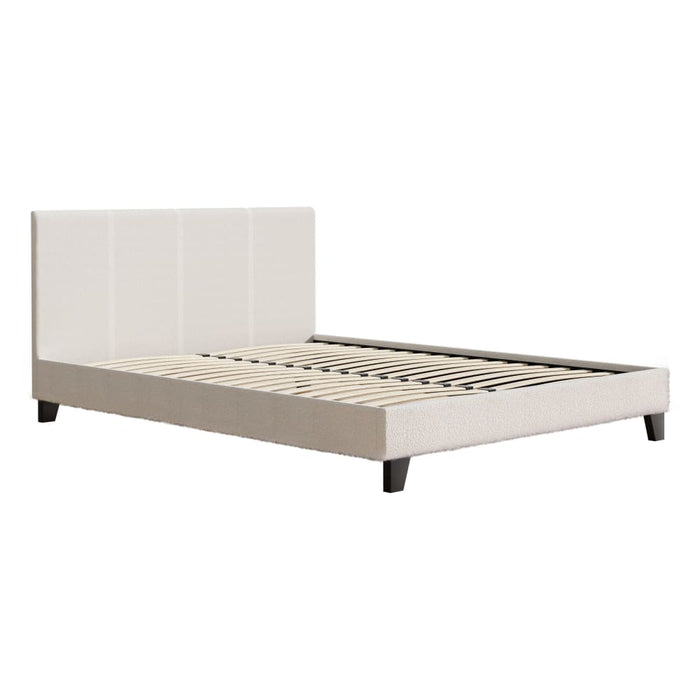 Bed Frame Queen Size Boucle Fabric Mattress Base Platform