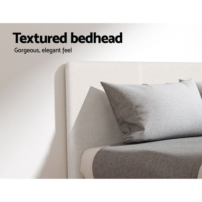 Bed Frame Queen Size Boucle Fabric Mattress Base Platform