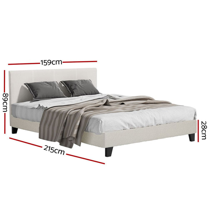 Bed Frame Queen Size Boucle Fabric Mattress Base Platform