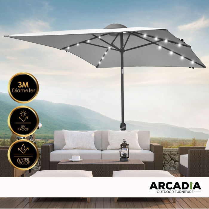 Furniture Umbrella 3 Metre with Solar Led Lights Garden
