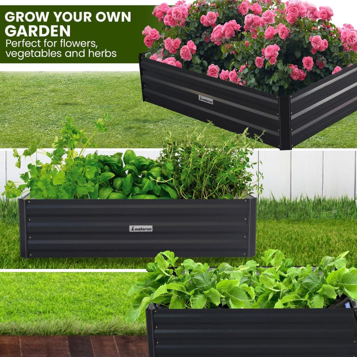 Garden Bed 210 x 90 30cm Galvanized Steel - Black