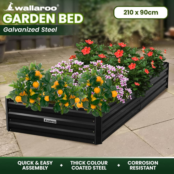 Garden Bed 210 x 90 30cm Galvanized Steel - Black