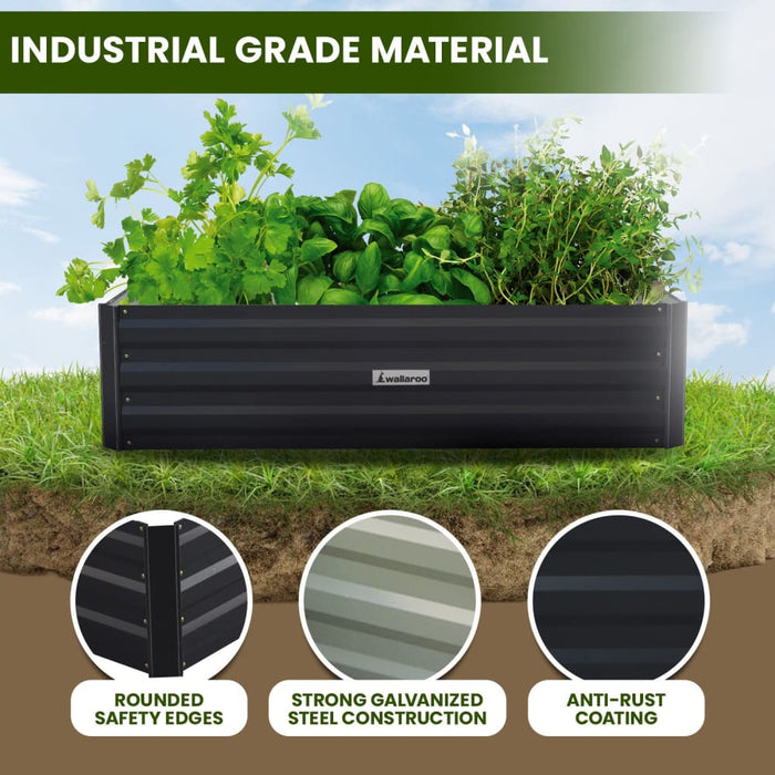 Garden Bed 210 x 90 30cm Galvanized Steel - Black