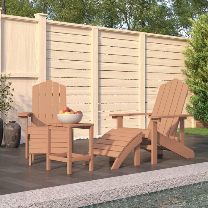 Garden Adirondack Chairs with Footstool & Table Hdpe Brown